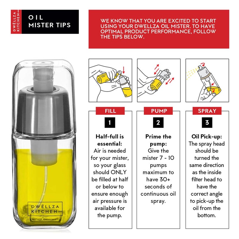 DWÃ‹LLZA KITCHEN Olive Oil Dispenser Bottle For Kitchen & Sprayer For Cooking - Glass 17 Oz. Cooking Oil/Syrup Dispenser With Measurements & 6 Oz. Spray Bottle Set - Image 2